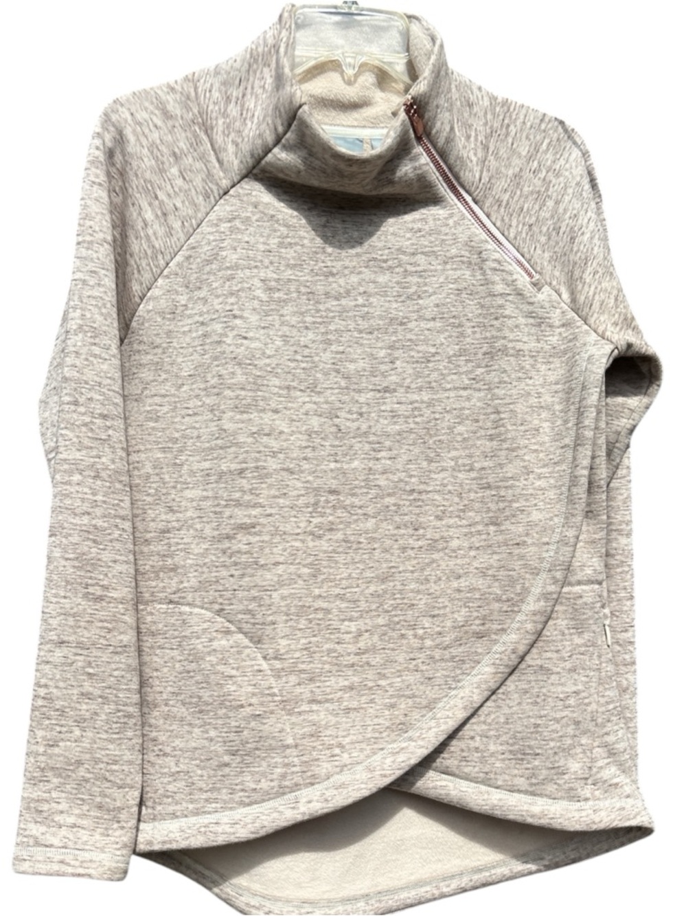 ATHLETA Heathered Oatmeal Cozy Karma Asym Zip Turtleneck Top Size Small EUC - Picture 3 of 8